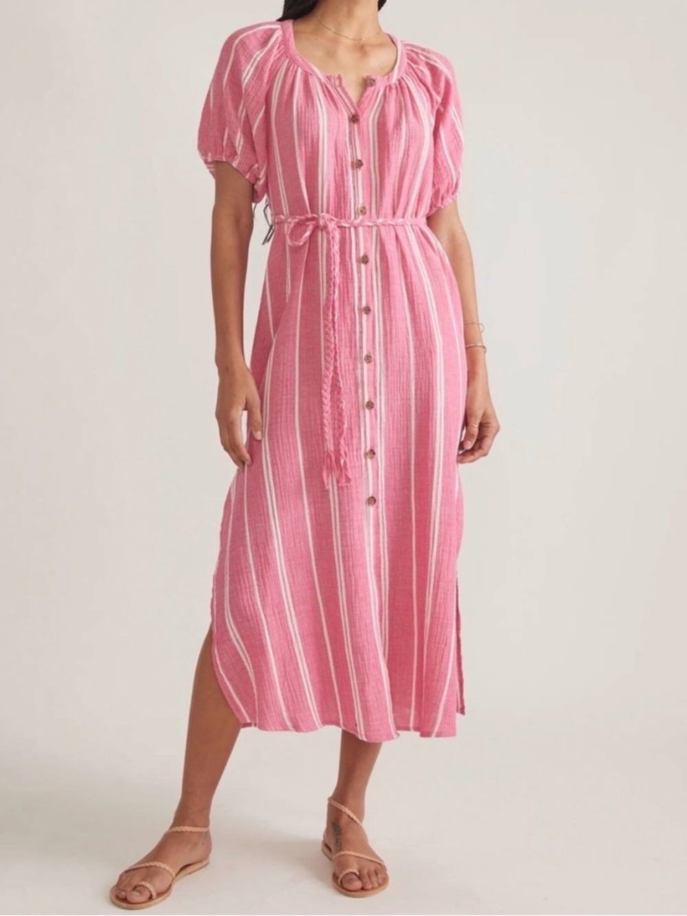 Marine Layer Erin Shirt Dress 100% Cotton Fuschia Stripe Large NWT